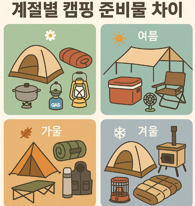 계절별 캠핑 준비물 차이 (봄/여름/가을/겨울)